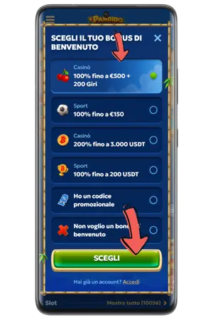 Scelta bonus di benvenuto Pandido